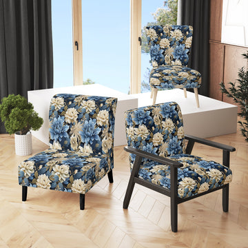 Blue And White Blooming Floral Pattern - Cottage Accent Side Chair